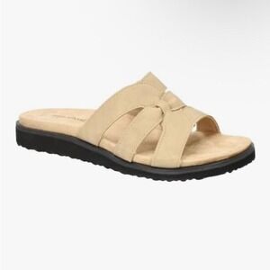 EASY STREET | Women's Tan Khaki Skai Slide Memory Foam Comfort Sandal, Size 7